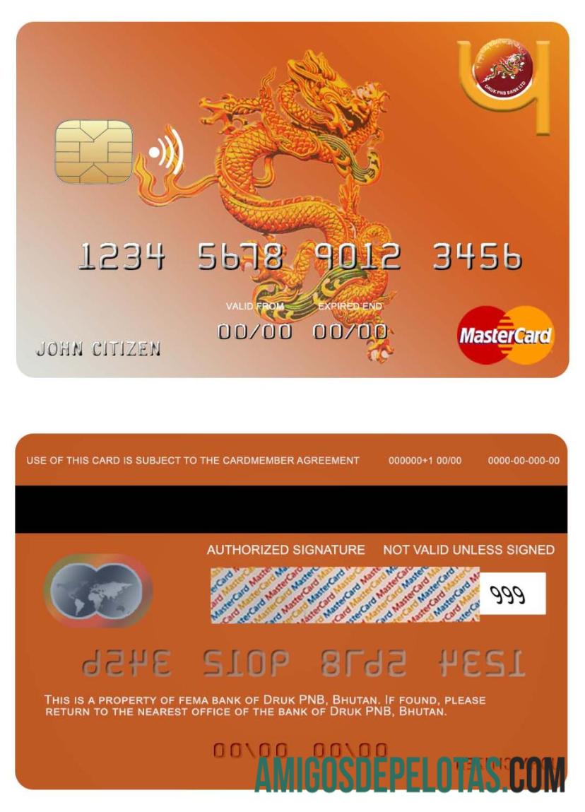 Butão Druk Panab Bank Mastercard amostra